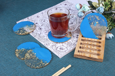 Vatsin Round Reversible Resin Coaster Set(Pack of 6)