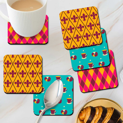 KOTART Square Medium Density Fibreboard Coaster Set(Pack of 6)