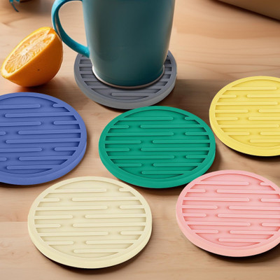 KUBER INDUSTRIES Round PVC Coaster Set(Pack of 6)