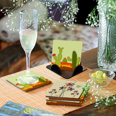 Sketchfab Square Wood Coaster Set(Pack of 6)