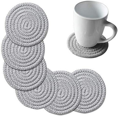 Akshra Round Reversible Jute Coaster Set(Pack of 6)