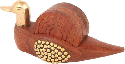 KRSHOPY Round Reversible Wood Coaster Set(Pack of 6)