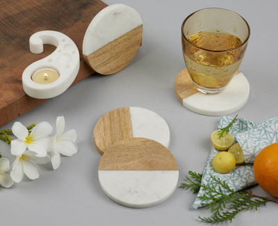 Samrah Round Reversible Marble Coaster Set(Pack of 4)