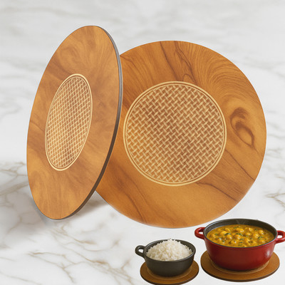 Updesh Round Wood Coaster Set 20 cm Self-amalgamating Tape(Multicolor Pack of 2)