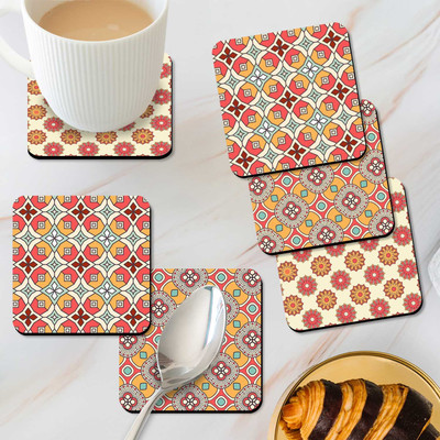 KOTART Square Medium Density Fibreboard Coaster Set(Pack of 6)