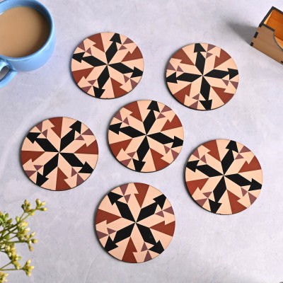 GIFT KYA DE Round Reversible Wood Coaster Set(Pack of 6)