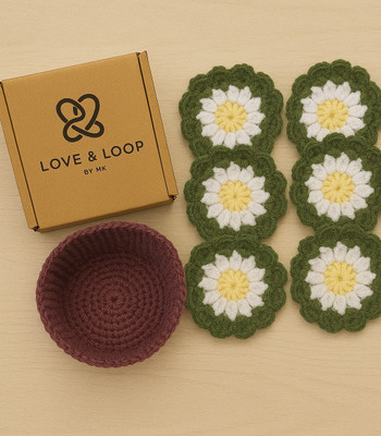 Loveandloopby MK Round Reversible Woolen Coaster Set(Pack of 6)