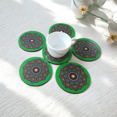 Maefele Round Reversible Medium Density Fibreboard Coaster Set(Pack of 6)