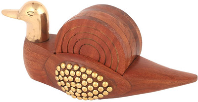 A S Trading World Round Reversible Wood Coaster Set(Pack of 6)