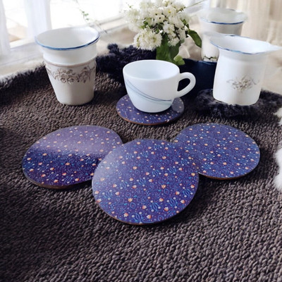 Tresneria Round Reversible Medium Density Fibreboard Coaster Set(Pack of 4)