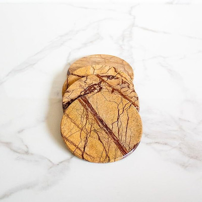 P U HANDICRAFTS Round Reversible Marble Coaster Set(Pack of 4)