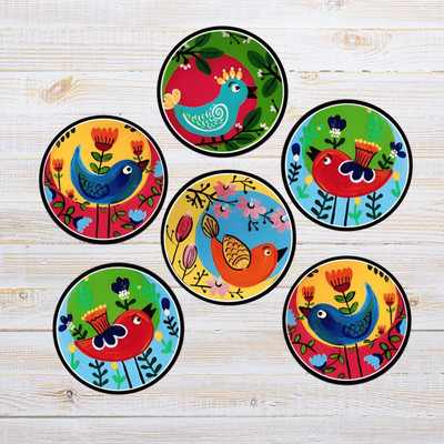 Expleasia Round Wood Coaster Set(Pack of 6)