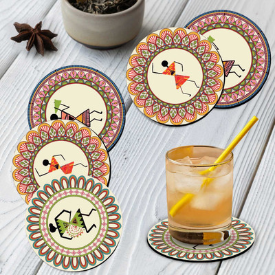 KOTART Round Medium Density Fibreboard Coaster Set(Pack of 6)