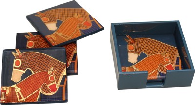 IZZHAAR Square Reversible Medium Density Fibreboard Coaster Set(Pack of 4)