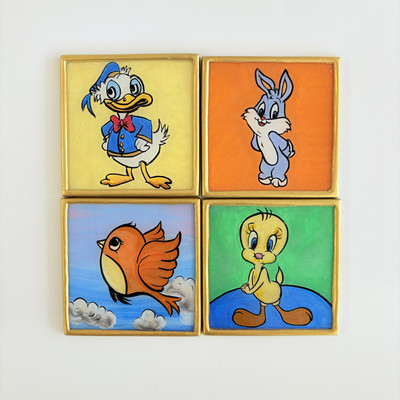 7Creation Art Square Glass, Wood Coaster Set(Pack of 4)