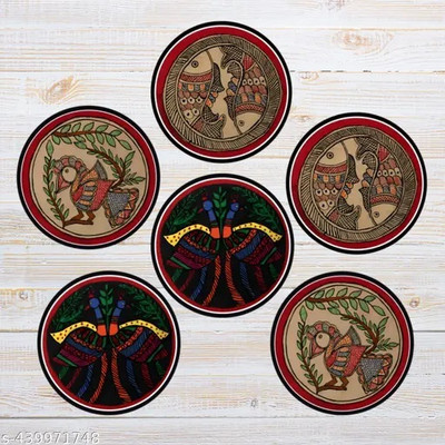 Kaynka Round Reversible Wood Coaster Set(Pack of 6)