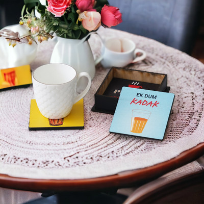 CAPIO ART Square Medium Density Fibreboard, Wood Coaster Set(Pack of 4)