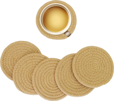 Casa Snug Round Reversible Cotton Coaster Set(Pack of 6)
