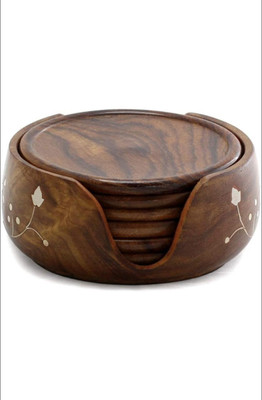 A S Trading World Round Reversible Wood Coaster Set(Pack of 6)