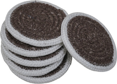 AURKA Round Reversible Cotton, Polypropylene Coaster Set(Pack of 6)