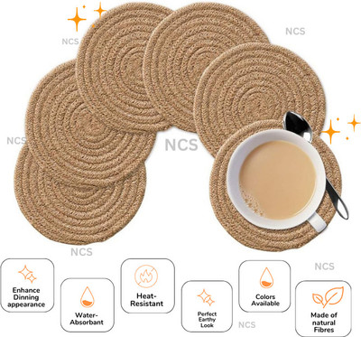 NCS Round Reversible Jute Coaster Set(Pack of 6)