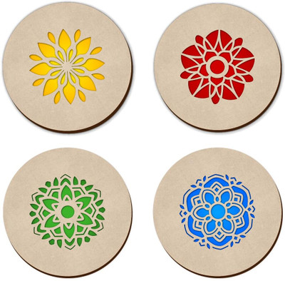 Kaynka Round Reversible Wood Coaster Set(Pack of 4)