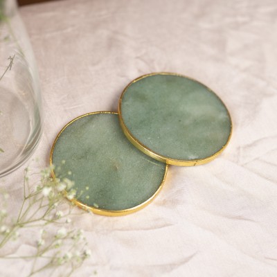 BODH GEM AND CRYSTALS Round Reversible Marble Coaster Set(Pack of 2)