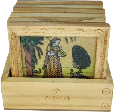 Krafts & Kreations Square Wood Coaster Set(Pack of 6)
