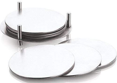 SR GLOBAL Round Steel Coaster Set(Pack of 6)