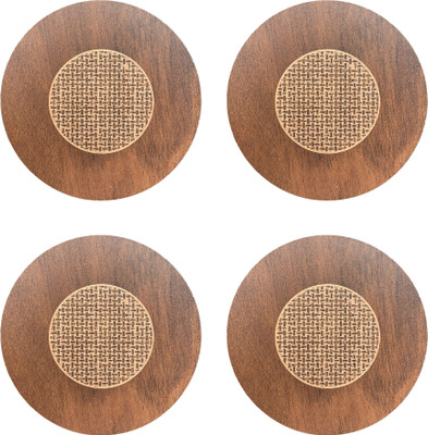 kitchsy Round Wood Coaster Set(Pack of 4)