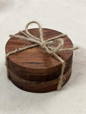 Wood Chop Round Reversible Woolen Coaster Set(Pack of 4)