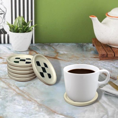 TLCAART Round Ceramic Coaster Set(Pack of 6)