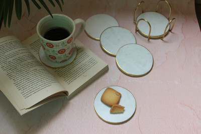 Monstera Hut Round Reversible Marble Coaster Set(Pack of 6)