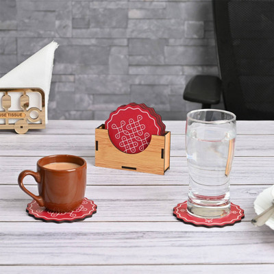 APS Art Plus Store Round Reversible Wood Coaster Set(Pack of 6)