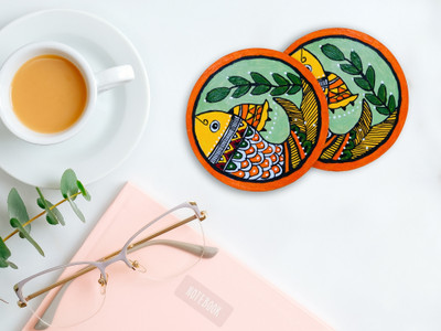 ePrashast Round Wood Coaster Set(Pack of 2)