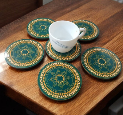 Tresneria Round Reversible Medium Density Fibreboard Coaster Set(Pack of 6)