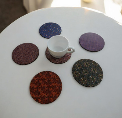 Tresneria Round Reversible Medium Density Fibreboard Coaster Set(Pack of 6)