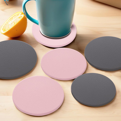KUBER INDUSTRIES Round Reversible Acrylic Coaster Set(Pack of 6)