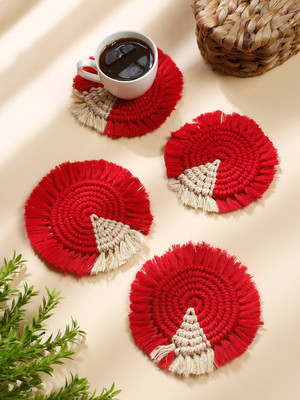 My Creative Hut Round Reversible Cotton Coaster Set(Pack of 4)
