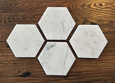 spadeit Hexagon Reversible Marble Coaster Set(Pack of 4)