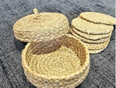 SIYA TEXTILES Round Reversible Cotton Coaster Set(Pack of 6)