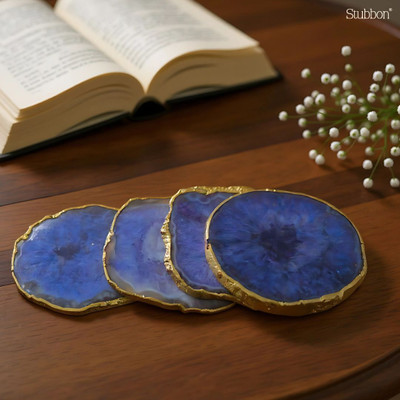 Stubbon Round Reversible Gemstone, Stone Coaster Set(Pack of 4)
