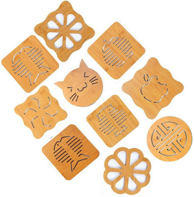 PLENARO Square Reversible Wood Coaster Set(Pack of 10)