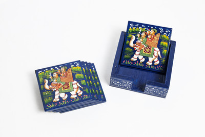 HASTAM Square Wood Coaster Set(Pack of 6)