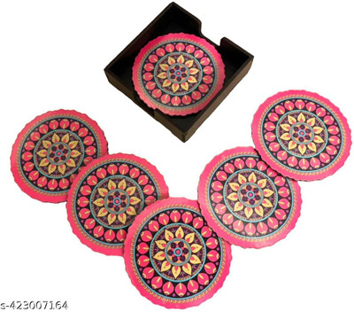 Sketchfab Round Wood Coaster Set(Pack of 6)