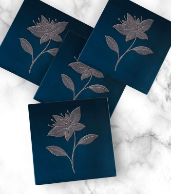 Espoir bloom Square Reversible Wood Coaster Set(Pack of 4)