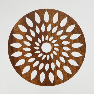 HK CREATION Round Reversible Wood Coaster Set(Pack of 6)