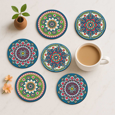 Hothouse Round Medium Density Fibreboard Coaster Set(Pack of 6)