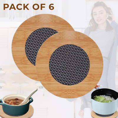 Cartavya Round Reversible Wood Coaster Set(Pack of 6)