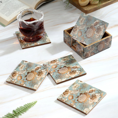DULI Square Medium Density Fibreboard Coaster Set(Pack of 6)
